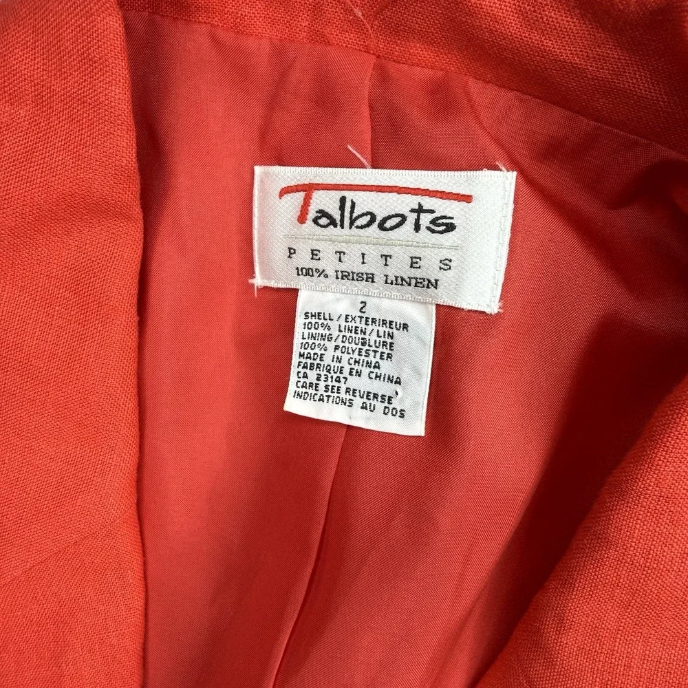 Talbots Petites 100% Irish Linen Skirt Suit Red Blazer 2P Skirt 4 Classic Set